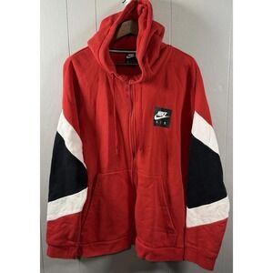 Vintage Nike Air Mens Full Zip Hoodie Jacket Red Black White Swoosh Athletic 2XL